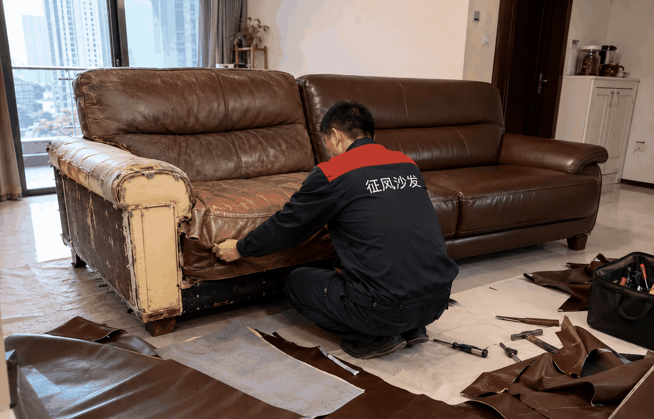 皮沙发修复案例图